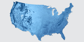 US topographic map in shades of blue on gray background